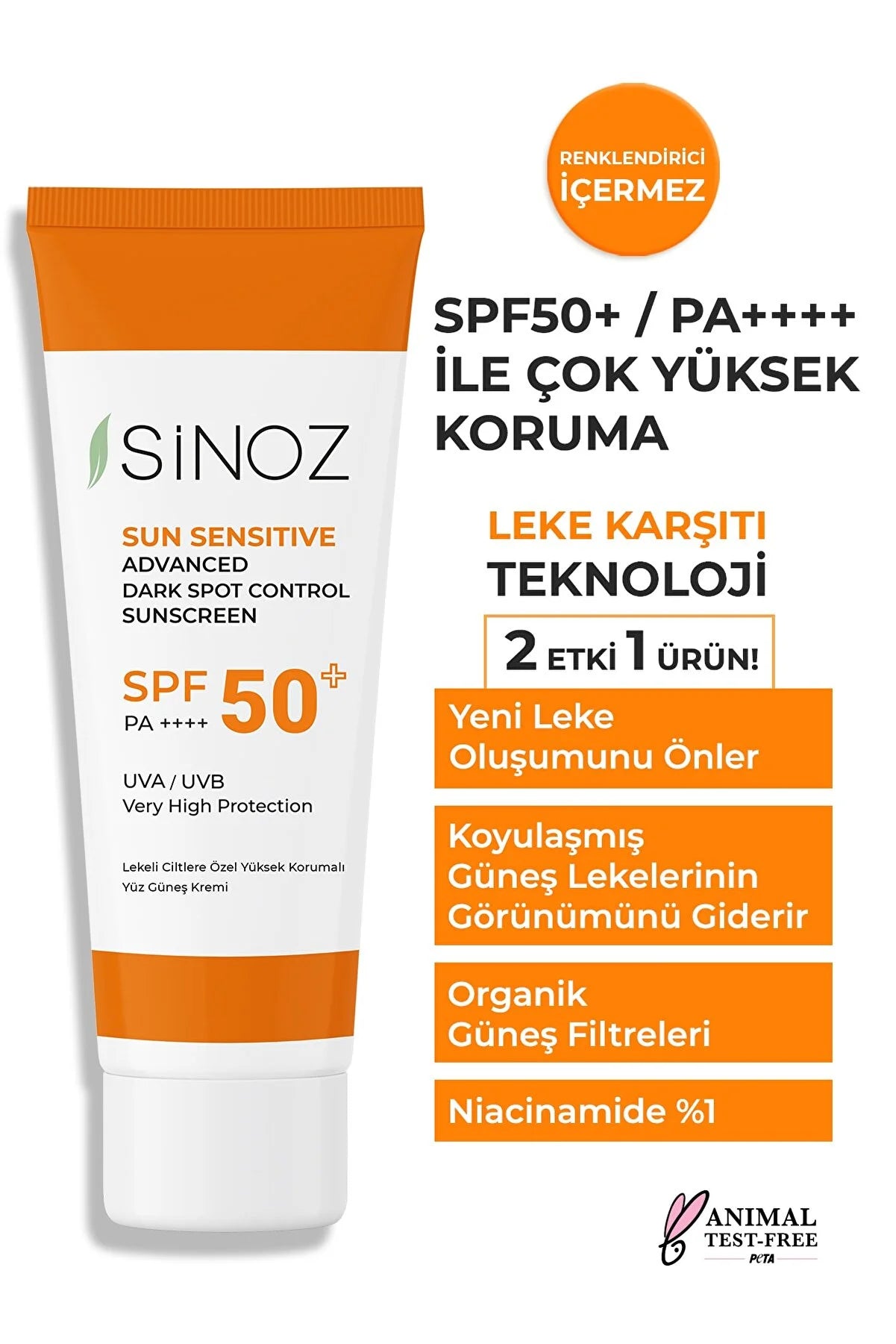 Sinoz Ləkəli Dəri Üçün aydınladıcı təsirli Yüksək Qoruyucu Üz Günəş Kremi Spf50