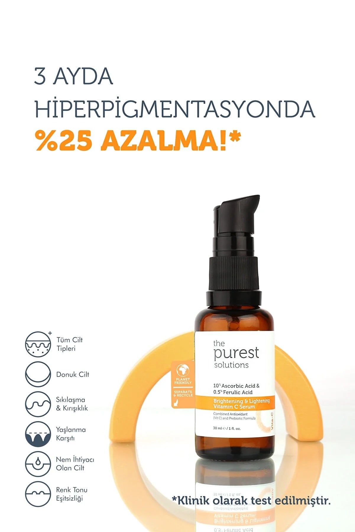 The Purest Solutions C Vit Aydınlatıcı Və Ton bərabərləşdirici Baxım Serumu 30 ml (%10 Ascorbic Acid &amp; Ferulic Acid %0,5)