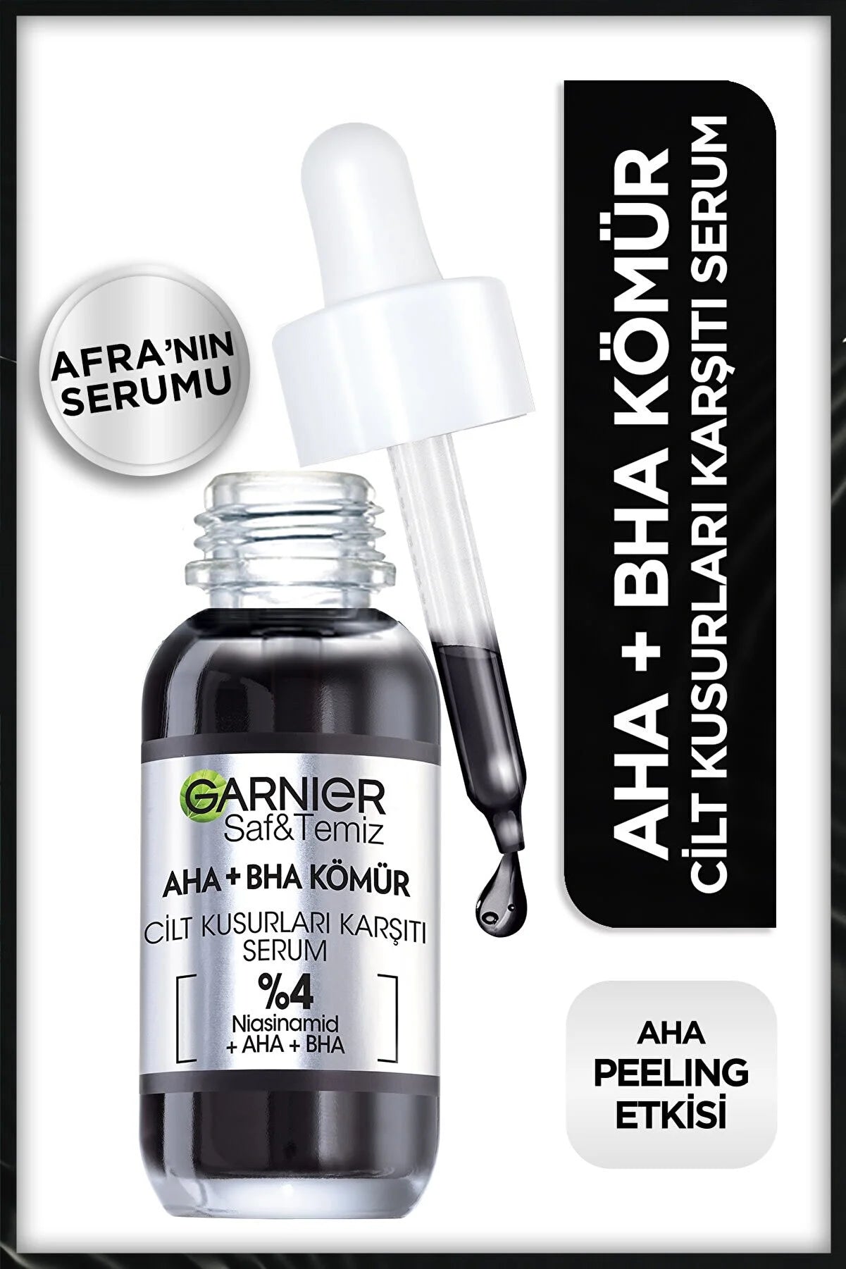 Garnier Aha Bha Cilt qüsurları qarşıtı qara Serum %4 niasinamid Peeling təsirliAha Bha 30ml