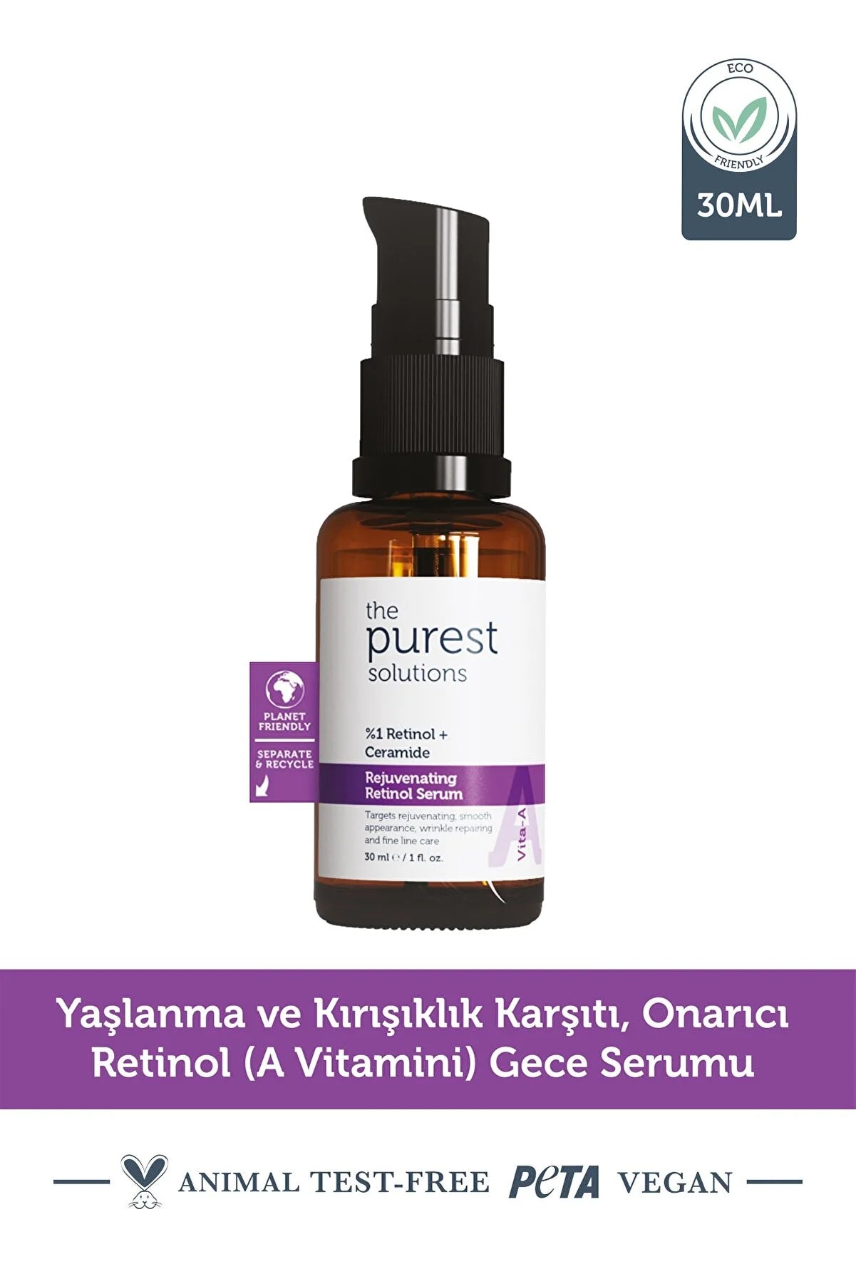 The Purest Solutions qırışıqlıq qarşıtı, Onarıcı Retinol (a Vitamini) Gecə Serumu 30 Ml (1% Retinol + Ceramide)