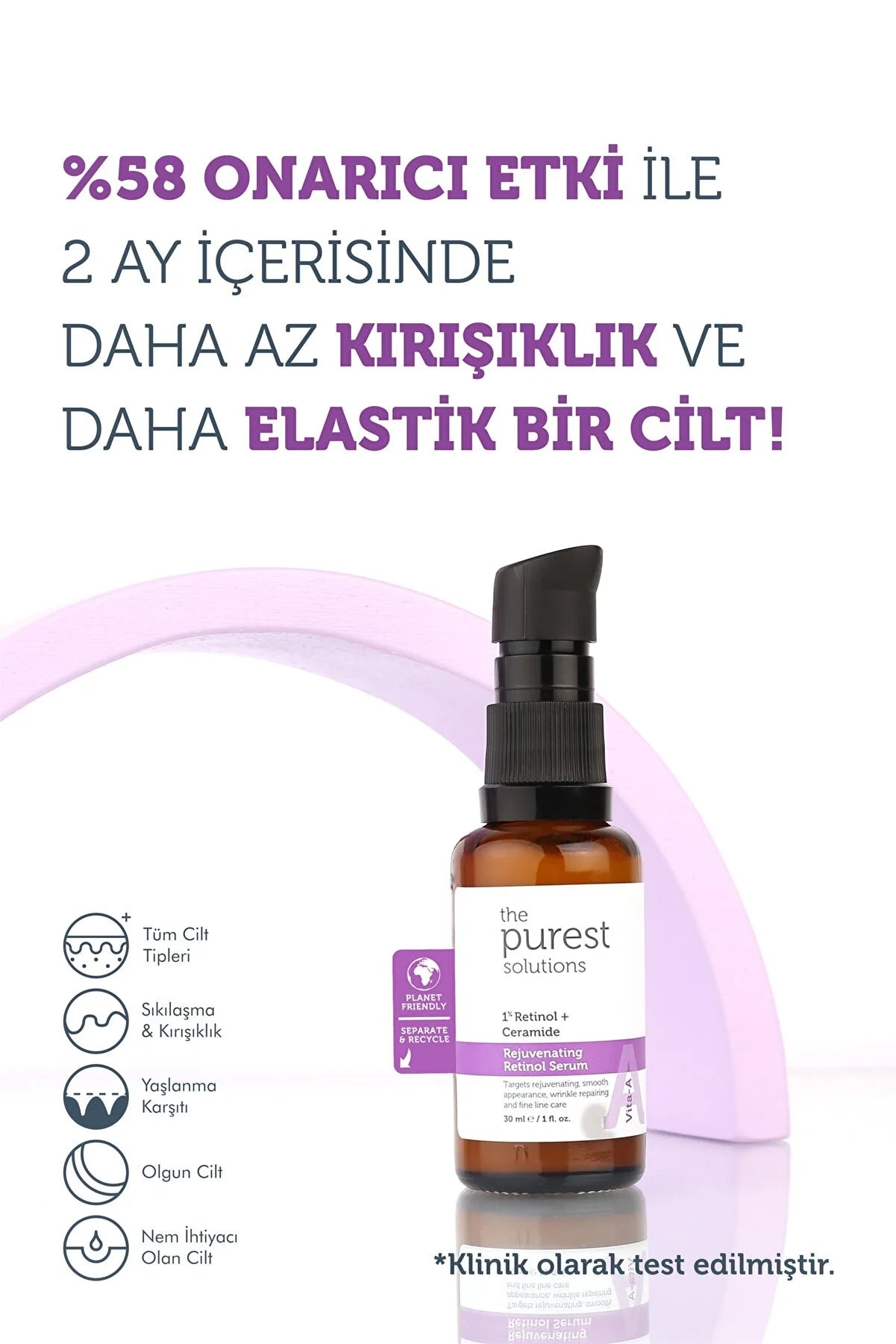 The Purest Solutions qırışıqlıq qarşıtı, Onarıcı Retinol (a Vitamini) Gecə Serumu 30 Ml (1% Retinol + Ceramide)