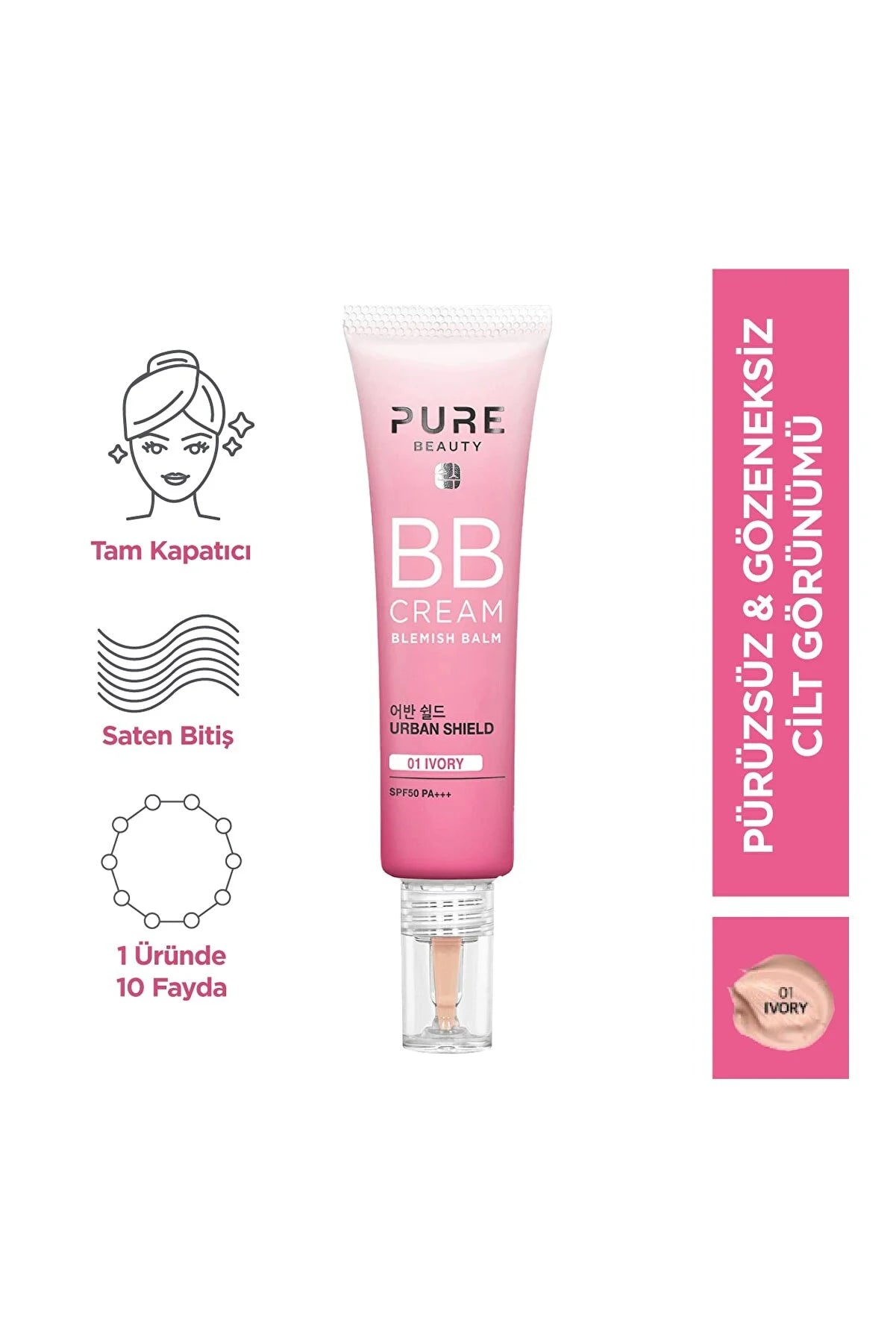 PURE BEAUTY BB Krem Spf50 Pa+++ Ivory 30 ml