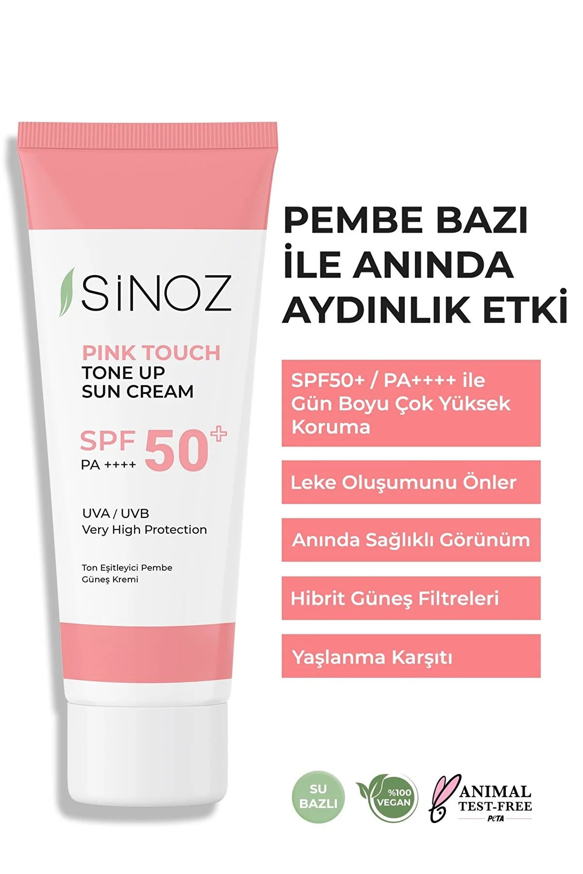 Sinoz Spf 50+ Pink Touch Tone Bərabərləşdirici Çəhrayı Üz Günəşdən Qoruyucu Pa++++ 50ml