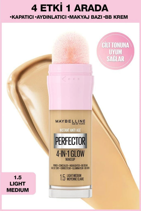 Maybelline New York Instant Perfector Glow 4 Etki 1 Arada Fondöten- 1.5 Light Medium