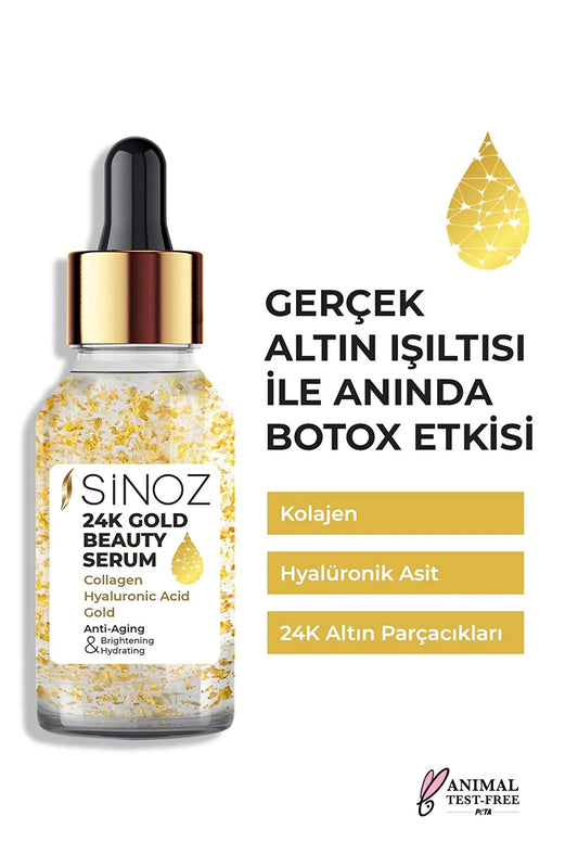 Sinoz 24K Altın Parçacıklı Kırışıklık Karşıtı Kolajen Serum 30 ML