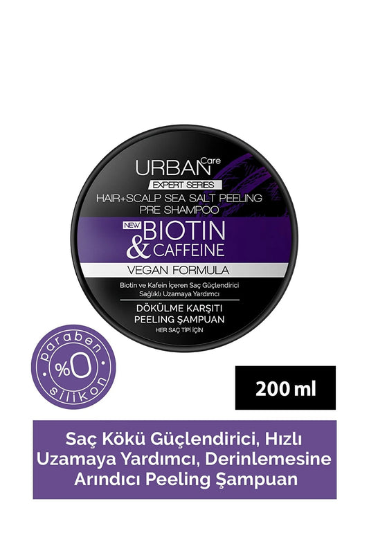 Urban Care expert Biotin və Kafein Dökülməsinə Qarşı Təmizləyici peeling Şampun-vegan-200 ml