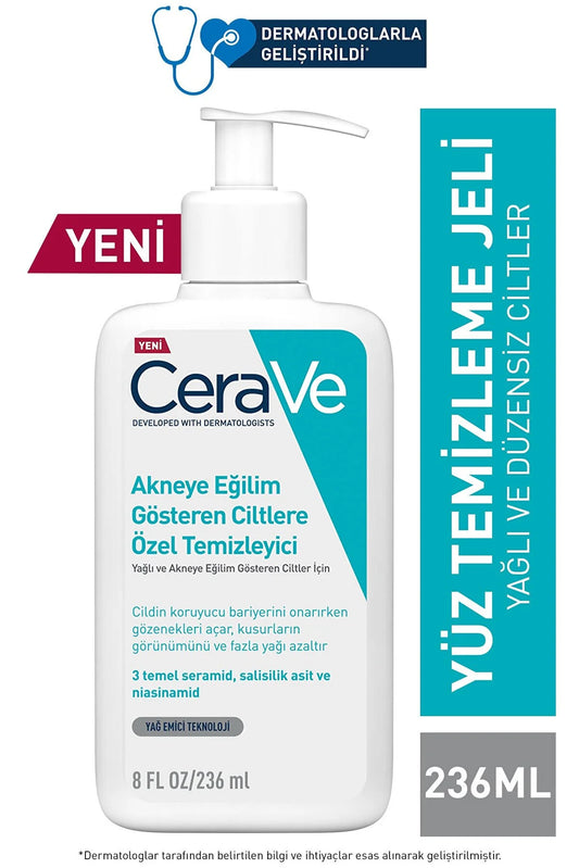 CeraVe Yağlı və Qeyri-bərabər Dərilər üçün Üz Təmizləyici Gel 236 Ml