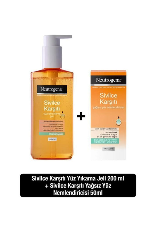 Neutrogena Sızanağa Qarşı Təmizləyici Gel 200 ml+ Sızanağa Qarşı Yağsız Nəmləndirici 50 ml